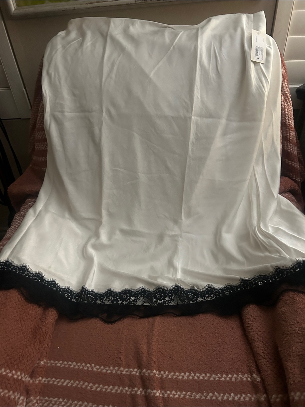 a new day White Slip Skirt with Black Lace Hem